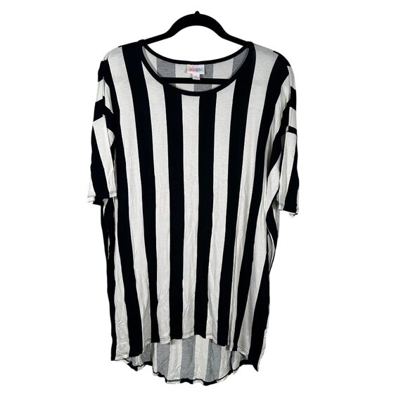 LuLaRoe IRMA Black White Striped Referee Beetlejuice Hi-Low Tunic Shirt SMALL S - Picture 1 of 5